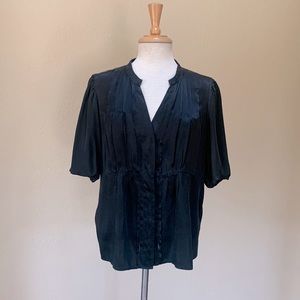 Unique pleated ballon sleeve career or evening blouse 100% silk